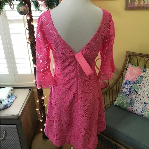 Lilly Pulitzer NWT Allyson Dress Pink Tropics Floral Lace $278 Size 0,2 - Picture 2 of 13